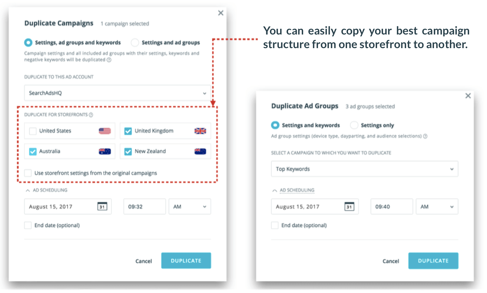 Duplicating Apple Ads campaigns structure